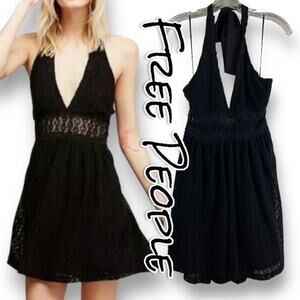 Free People So Sweetly Halter Dress Eyelet Black Womens Size 2